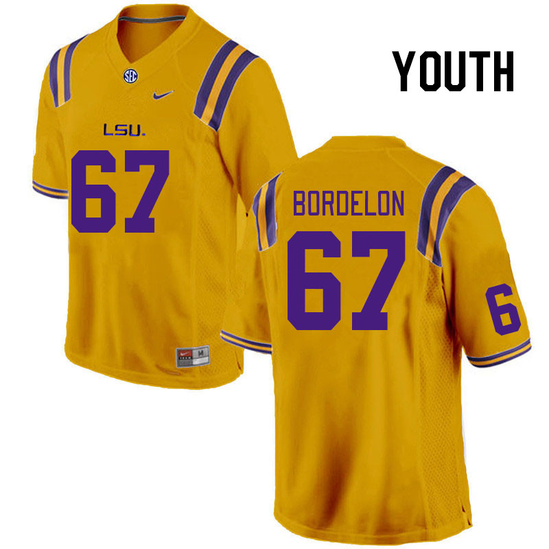 Youth #67 Bo Bordelon LSU Tigers College Football Jerseys Stitched-Gold